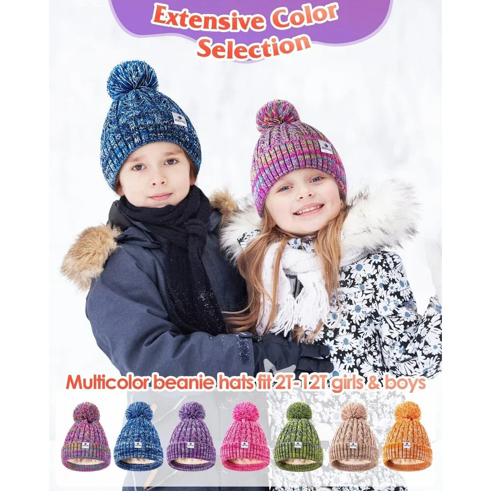 HAITHO Kids Winter Beanie Hat with Pom Girls Boys 7-12Y - NWT